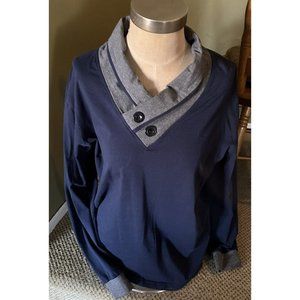 YTD Exclusive Style Mens Two Tone Cowl Neck Long Sleeve T-Shirt Size L Blue/Gray